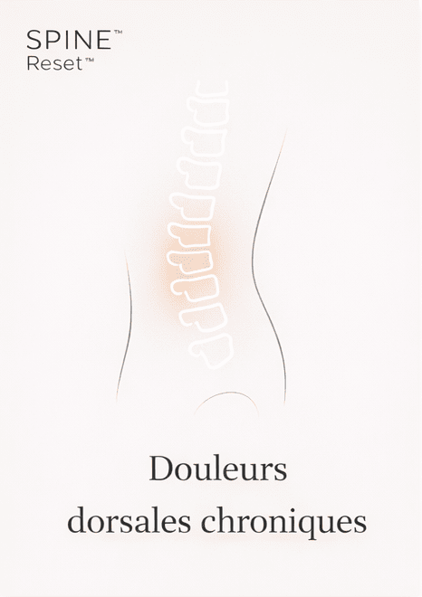 Illustration minimaliste SPINE Reset représentant les douleurs dorsales chroniques en environnement professionnel