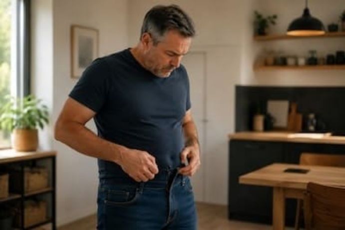 Homme constatant une prise de poids