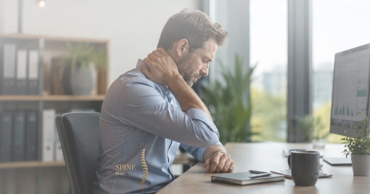Dirigeant souffrant de tensions cervicales et de fatigue posturale au bureau