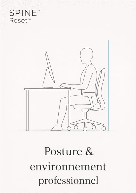 Illustration minimaliste SPINE Reset montrant la posture assise en environnement professionnel