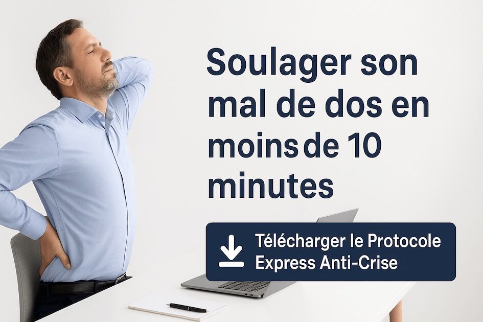 Dirigeant au bureau effectuant un étirement pour soulager son mal de dos en moins de 10 minutes